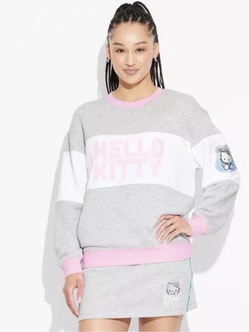 Women's Hello Kitty 2XL SET Colorblock Graphic Sweatshirt W/Matching Skirt